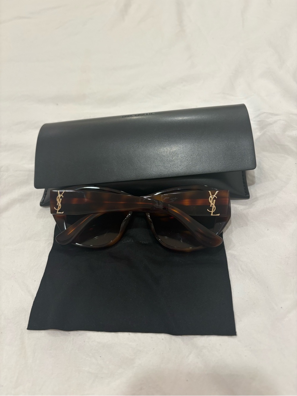 Saint Laurent Tortoiseshell Brown Logo Sunglasses with Black Case
